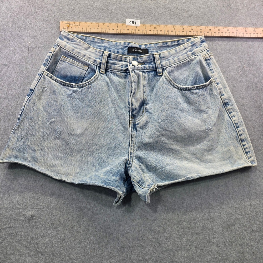 Automet Womens High Waisted Denim Shorts Light Acid Wash Raw Hem Size‎ L